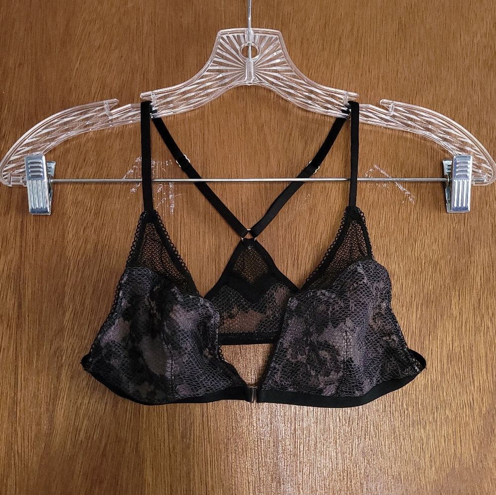 Victoria's Secret Black and Tan Lace Triangle Bralette in size Small - Picture 2 of 5